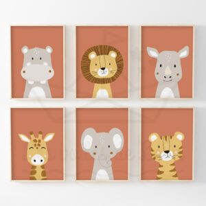 Savane – Lion Hippopotame Girafe Éléphant Tigre Rhinocéros – Lot 6 affiches