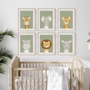 Savane – Lion Hippopotame Girafe Éléphant Tigre Rhinocéros – Lot 6 affiches