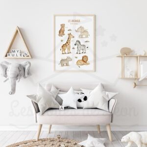 Affiche éducative Animaux savane – Aquarelle individuelle