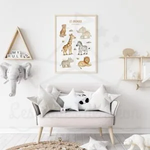 Affiche éducative Animaux savane – Aquarelle individuelle