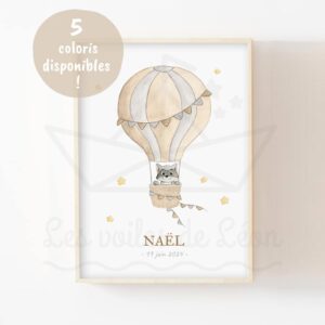 Ciel – Raton-laveur Montgolfière – Aquarelle individuelle