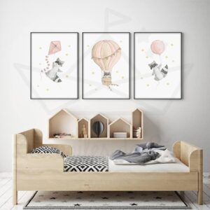 Ciel – raton-laveurs Ballon Montgolfière Cerf-volant – Trio Aquarelles