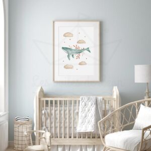 Affiche Baleine enfant – Aquarelle personnalisable prénom
