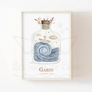 Bateau en papier & bouteille à la mer – Aquarelle thème mer