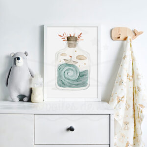 Bateau en papier & bouteille à la mer – Aquarelle thème mer