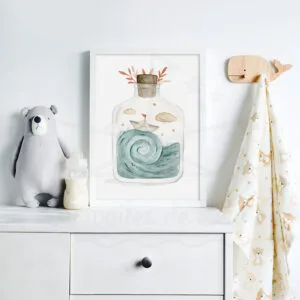 Bateau en papier & bouteille à la mer – Aquarelle thème mer