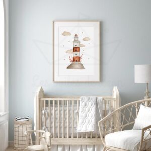 Affiche Phare étoiles enfant – Aquarelle individuelle