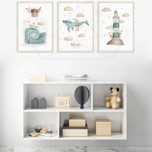 Affiches Mer Phare Baleine Bateau – Trio Aquarelles