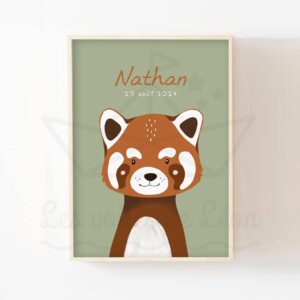 Panda Roux – Affiche enfant personnalisable