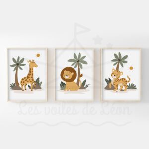 Lion Girafe Tigre – Lot Affiches Safari – Palmiers