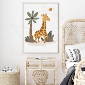 Affiche Jungle – Girafe & palmiers