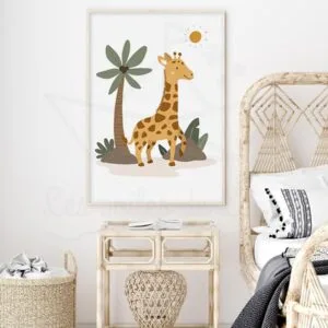 Affiche Jungle – Girafe & palmiers