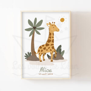 Affiche Jungle – Girafe & palmiers