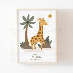 Affiche Jungle – Girafe & palmiers