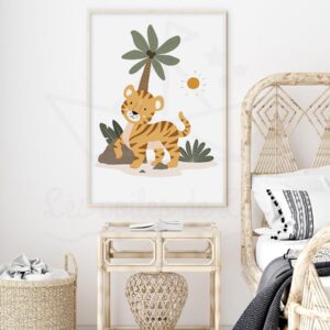 Affiche Tigre palmiers – Décoration pour enfant thème jungle