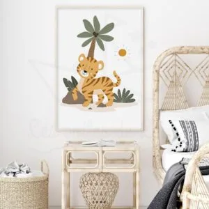 Affiche Tigre palmiers – Décoration pour enfant thème jungle