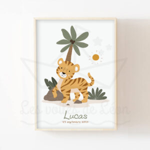 Affiche Tigre palmiers – Décoration pour enfant thème jungle