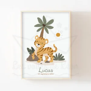 Affiche Tigre palmiers – Décoration pour enfant thème jungle