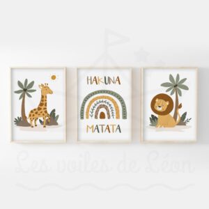 Affiche HAKUNA MATATA – Lion Arc en ciel Girafe – Lot 3 Affiches