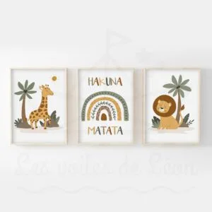 Affiche HAKUNA MATATA – Lion Arc en ciel Girafe – Lot 3 Affiches