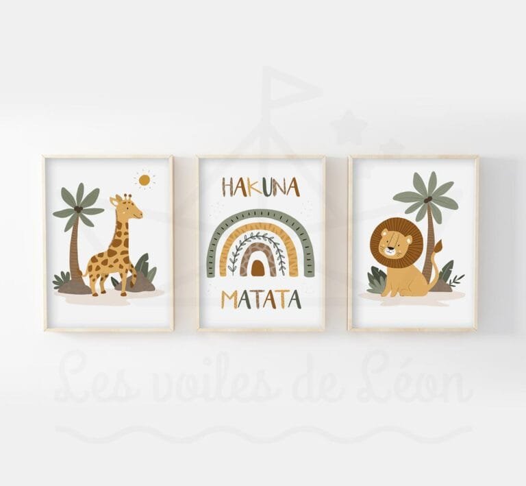 Lot De 3 Affiches Boho Enfant Lion & Arc-en-Ciel 30x40 Cm – Posters Bébé Garçon Savane & Jungle Sans Cadre