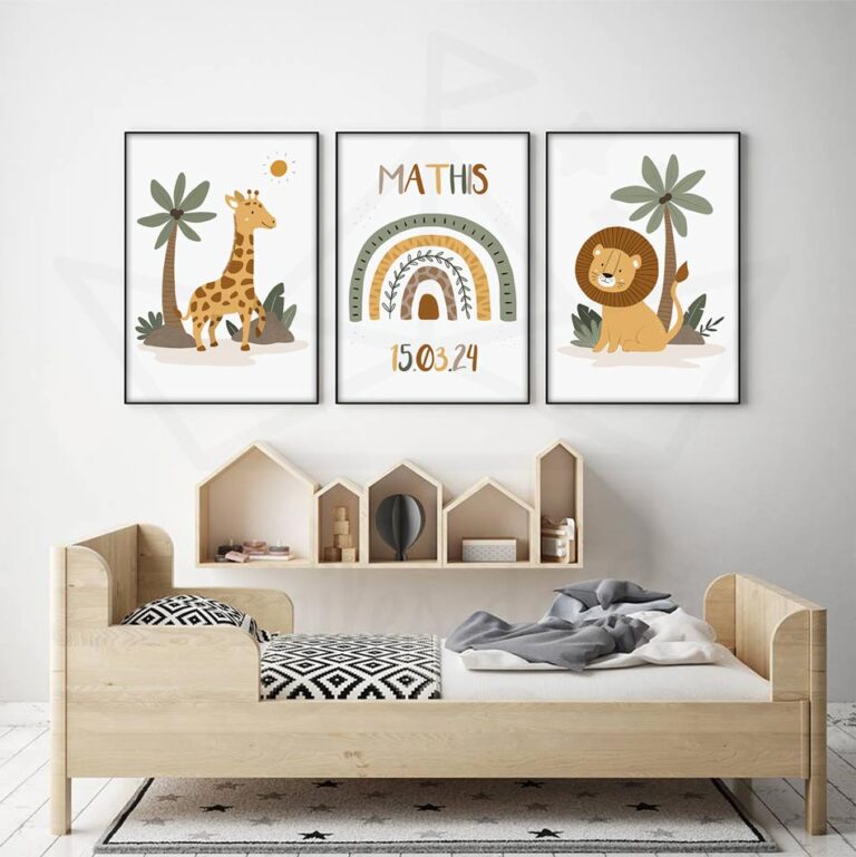 cadres hakuna matata prénom date déco chambre bébé savane
