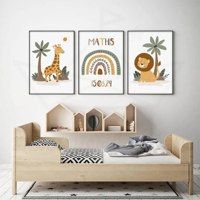 cadres hakuna matata prénom date déco chambre bébé savane