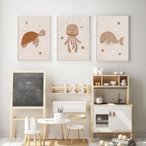 Mer – Tortue Méduse Baleine- Trio affiches
