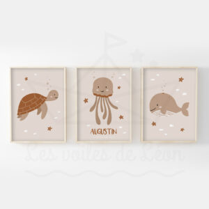 Mer – Tortue Méduse Baleine- Trio affiches