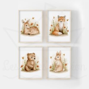 Forêt Renard Faon Ours Lapin – Lot 4 Aquarelles