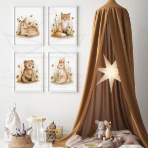 Forêt Renard Faon Ours Lapin – Lot 4 Aquarelles