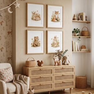 Forêt Renard Faon Ours Lapin – Lot 4 Aquarelles