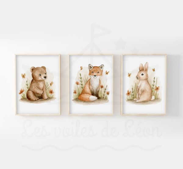 Lot affiches Ours Renard Lapin