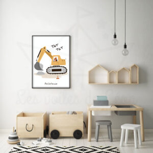 Affiche véhicule Pelleteuse – Décoration chambre enfant engins de chantier