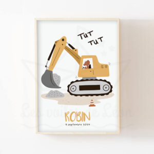 Affiche véhicule Pelleteuse – Décoration chambre enfant engins de chantier