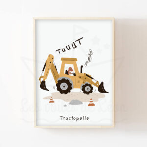 Affiche Tractopelle – Décoration chambre enfant engins de chantier