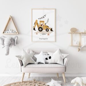 Affiche Tractopelle – Décoration chambre enfant engins de chantier