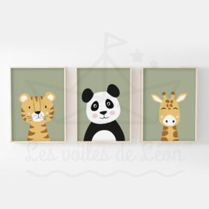 Jungle – Girafe Panda Tigre – Trio Affiches
