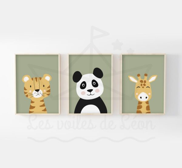 Affiches enfant jungle décoration murale naissance bébé safari vert