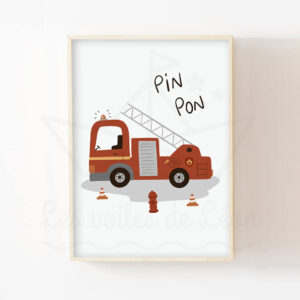 Affiche camion Pompier – Décoration chambre enfant véhicules de secours