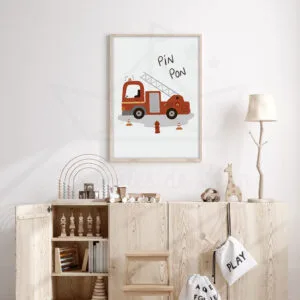 Affiche camion Pompier – Décoration chambre enfant véhicules de secours