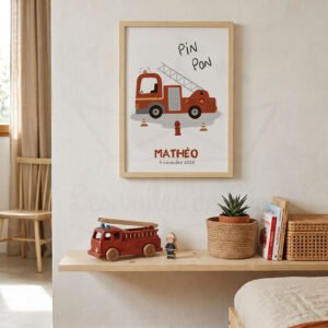 Affiche camion Pompier – Décoration chambre enfant véhicules de secours