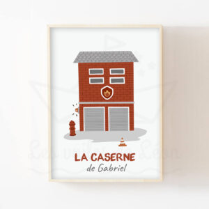 Affiche caserne de Pompier – Décoration chambre enfant prénom