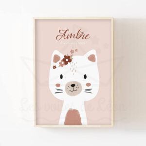 Affiche individuelle Bohème – Chat fleurs prénom