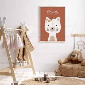 Affiche individuelle Bohème – Chat fleurs prénom