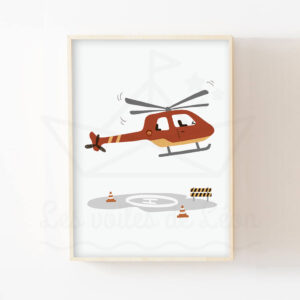Affiche hélicoptère Pompier – Décoration chambre enfant véhicules de secours