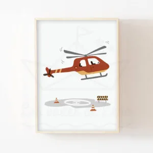 Affiche Enfant Hélicoptère de Pompier – Illustration Engins de Secours