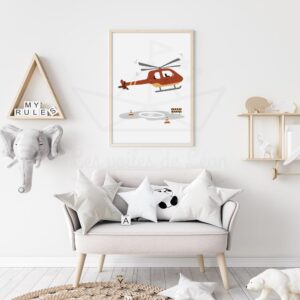 Affiche hélicoptère Pompier – Décoration chambre enfant véhicules de secours