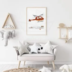 Affiche Enfant Hélicoptère de Pompier – Illustration Engins de Secours