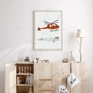 Affiche Enfant Hélicoptère de Pompier – Illustration Engins de Secours